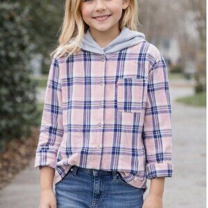 NWT Levi's Kids Size Medium Pink Hooded Long-Sleeve Plaid Button-down Shirt